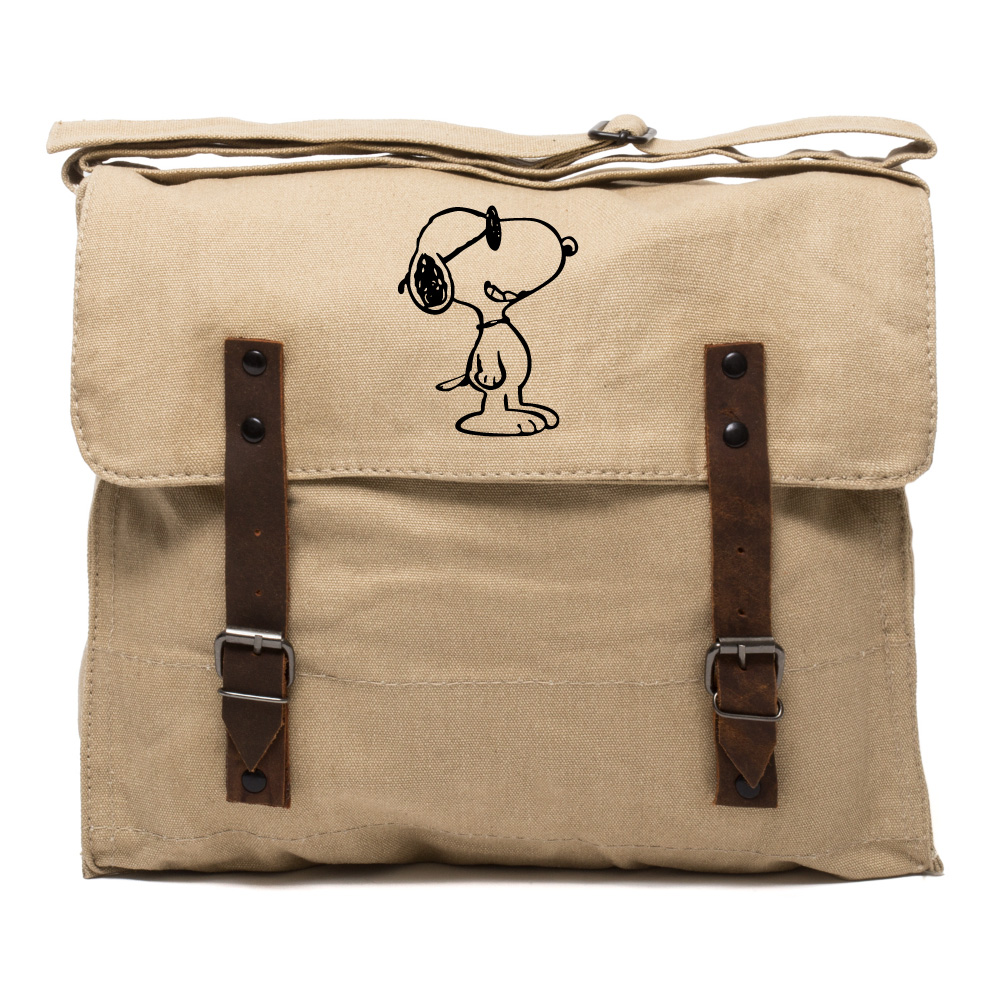 Happy Snoopy Army Heavyweight Canvas Messenger Shoulder Bag in Black