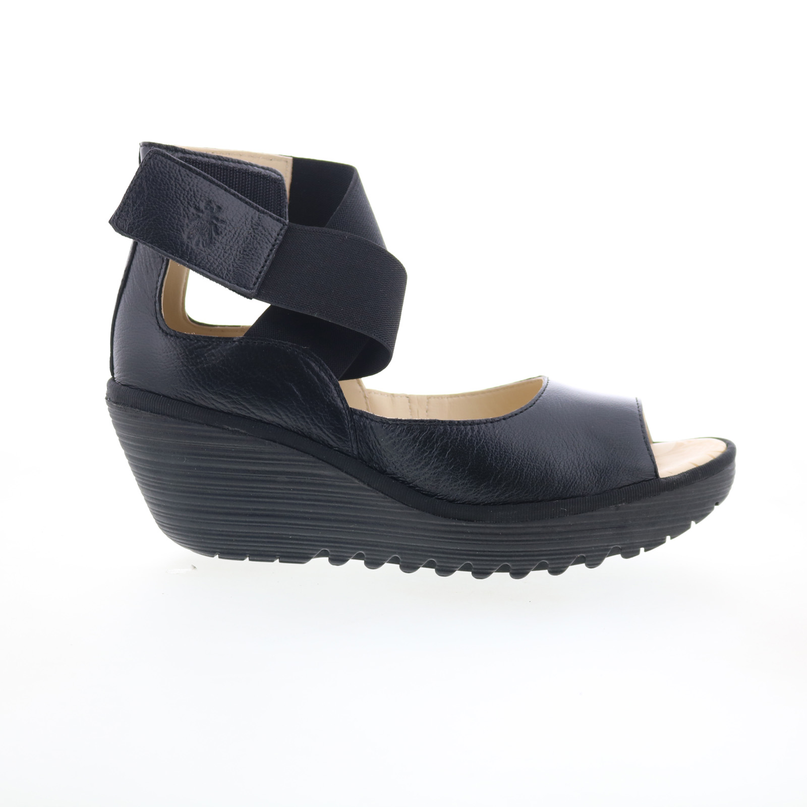 Fly London Yefi YEFI473FLY-000 Womens Black Leather Wedges Sandals Shoes