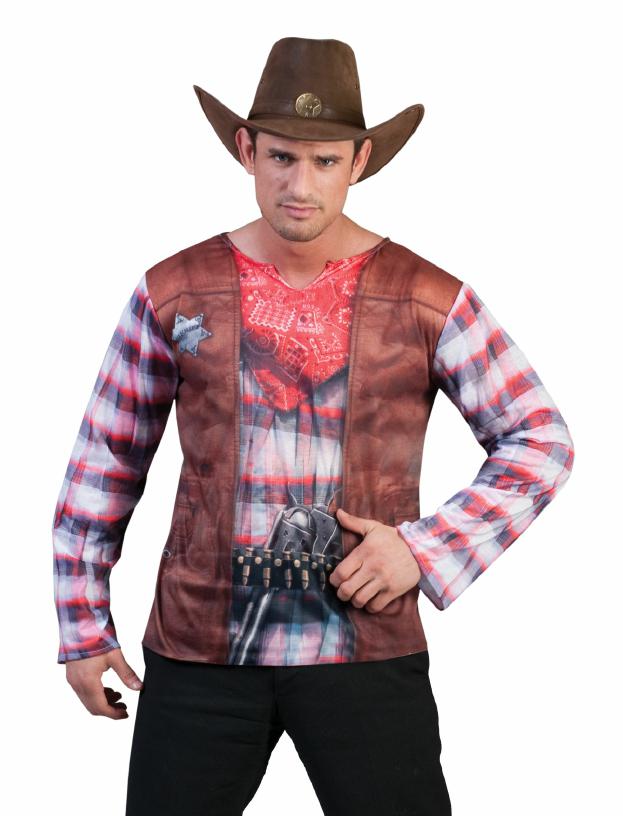 Cowboy Traje de Hombres Sheriff Salvaje Oeste Camiseta Disfraz camiseta 3 D Sheriff para hombre | Camisetas