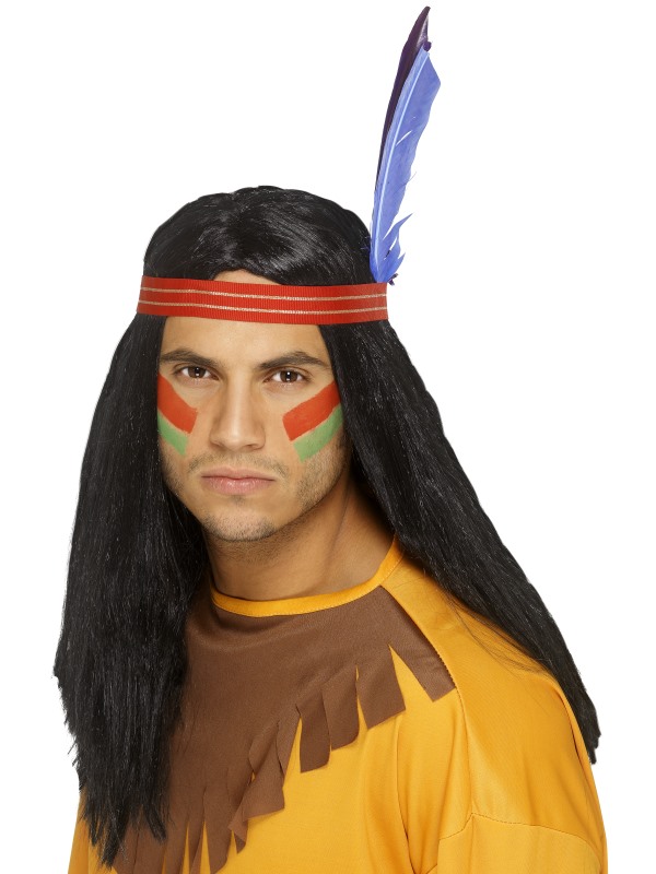 New 81cm Native Indian Chief Black Red Feather Headdress Fancy Dress Costume Men