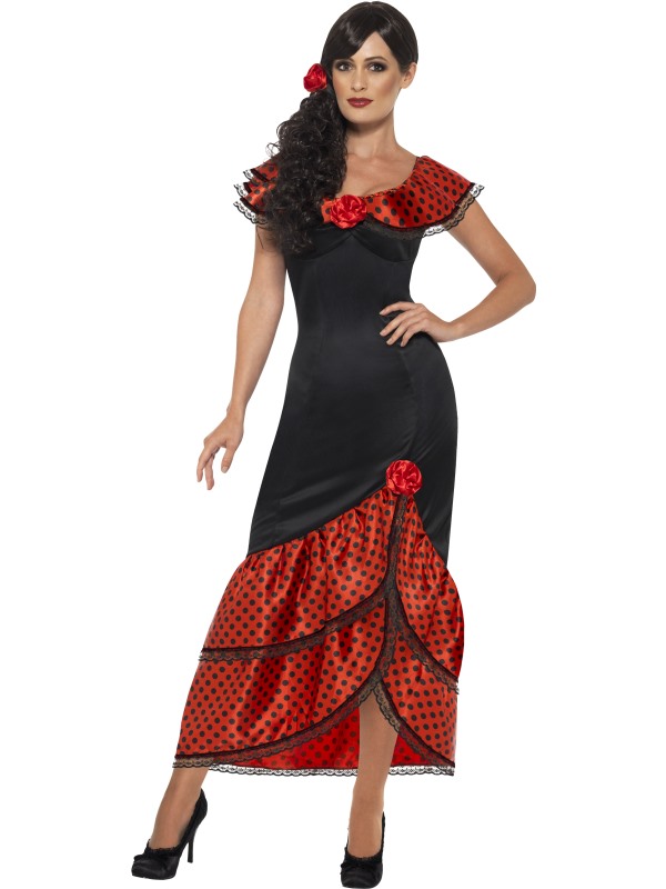 J10 Spanish Mexican Flamenco Senorita Dancer Can Can Saloon Fancy Dress Costume