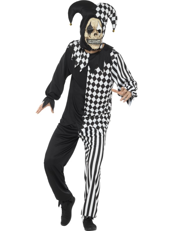CL15 Sinister Jester Adult Black Red Evil Jester Halloween Adult Party Costume