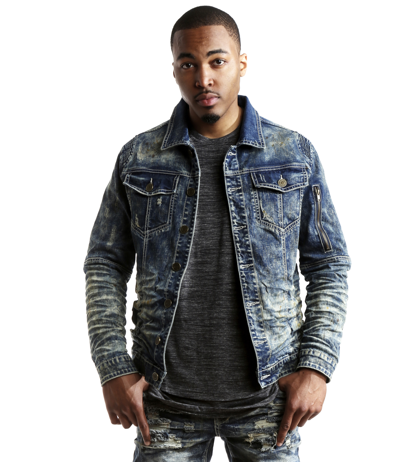 Smoke Rise Men's Slim Fit Moto Biker Denim Jacket | eBay