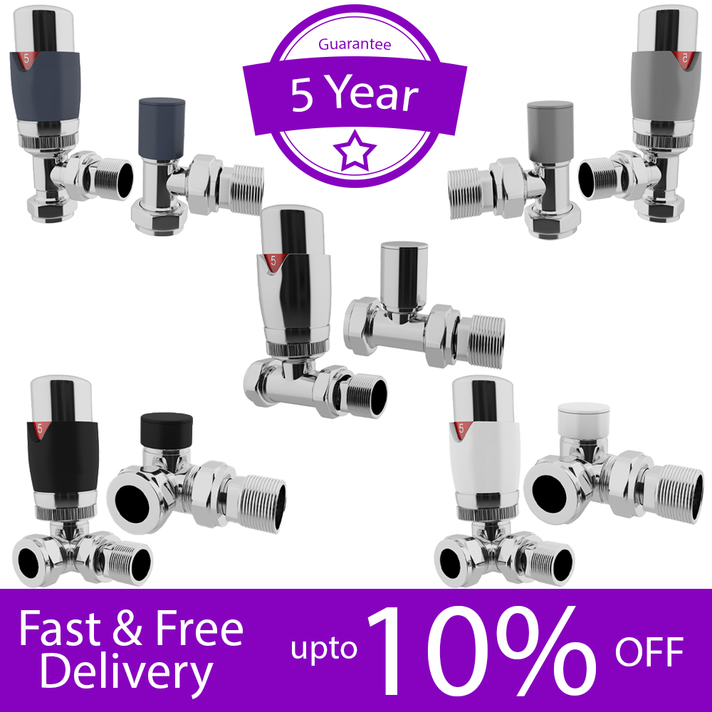 Thermostatic TRV Radiator Valves 1/2" x 15mm Angled/Corner/Straight