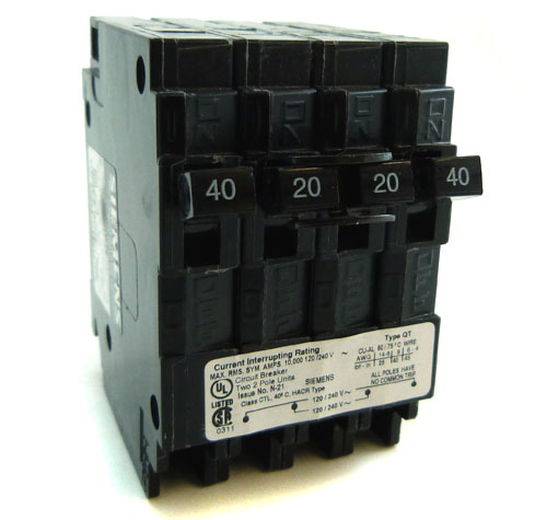 new Siemens Q24020CT2 One 20Amp One 40-Amp Double Pole Quadplex Circuit Breaker