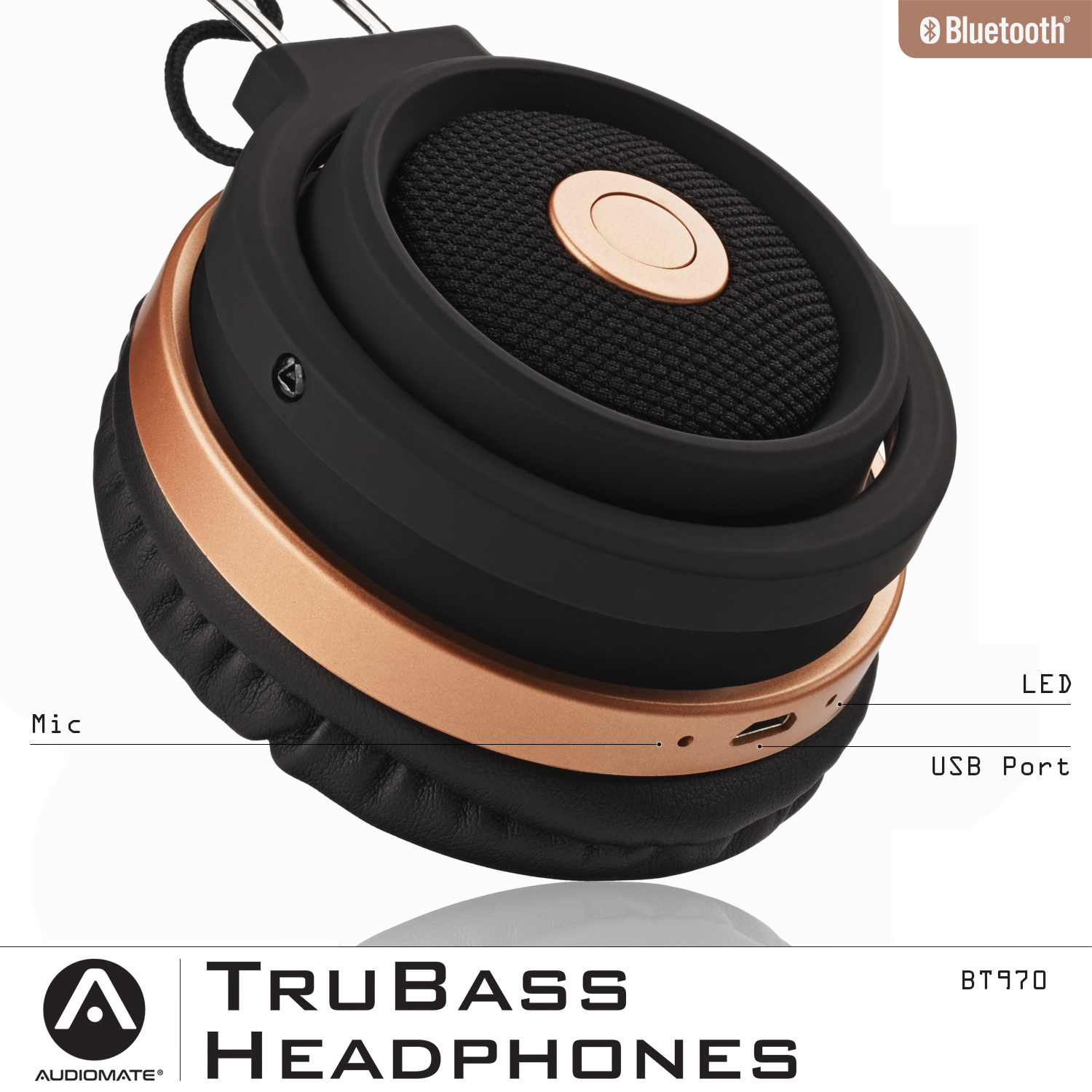 Audiomate BT970 Compact Wireless Bluetooth Stereo OverEar Headphones Gold/Black 814578022902 eBay