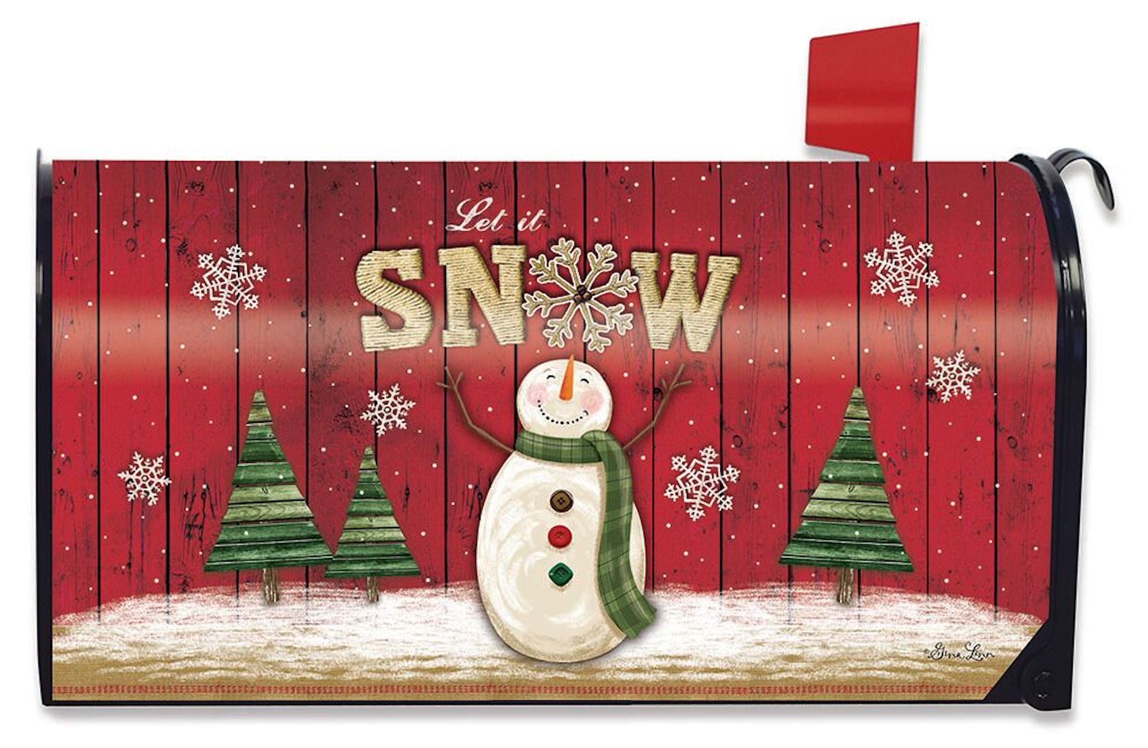 Let It Snow Snowman Winter Mailbox Cover Primitive Snowflakes