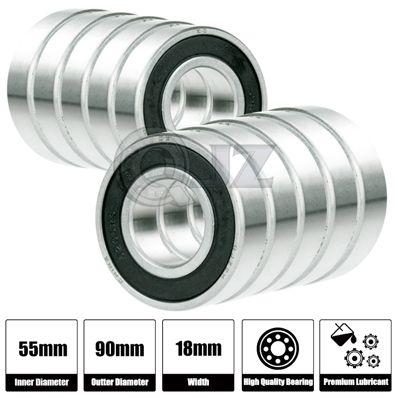 4x 6011-2RS Ball Bearing 55mm x 90mm x 18mm Rubber Sealed Premium RS 2RS NEW
