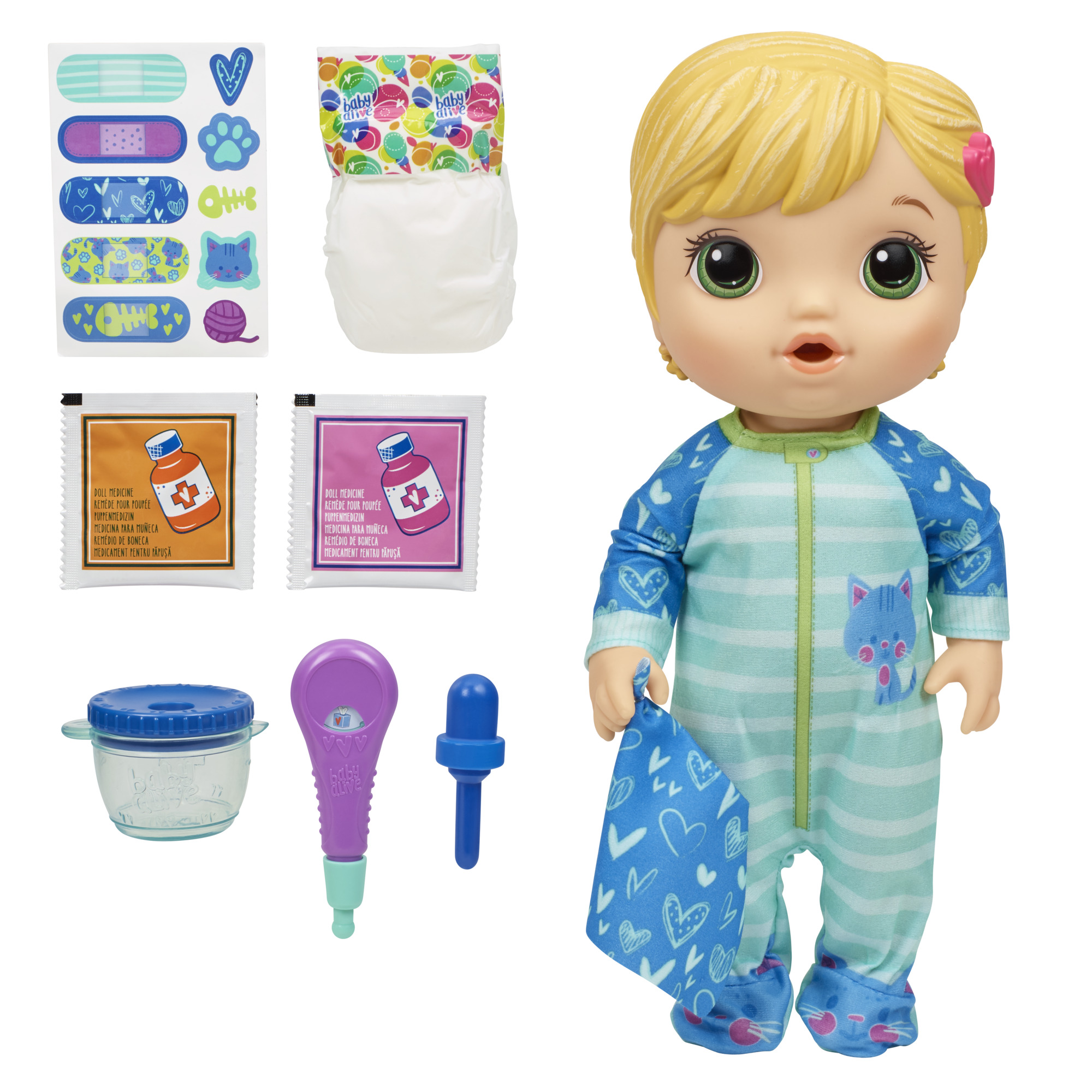Baby Alive Mix My Medicine Baby Doll, KittyCat Pajamas, Drinks and
