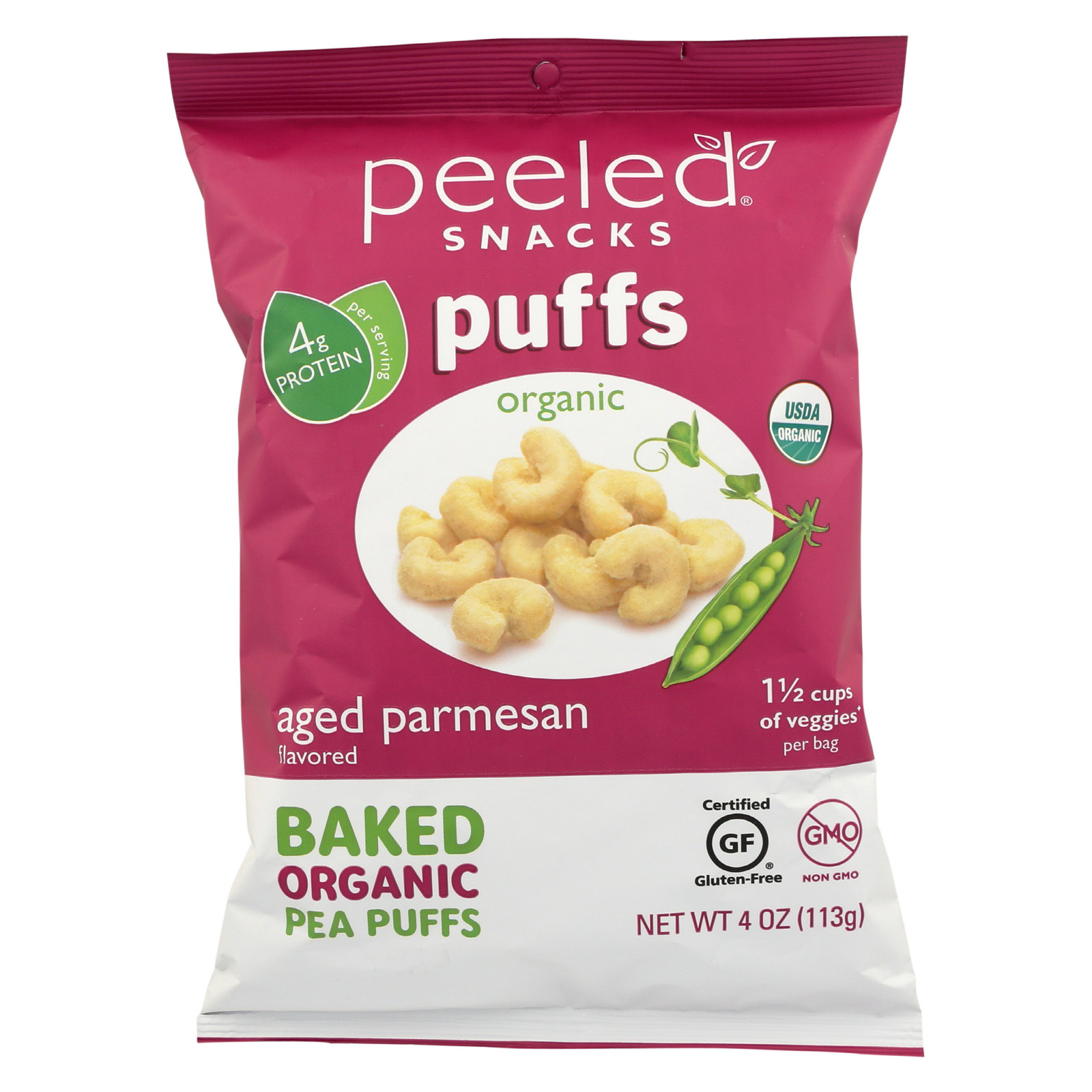 Peeled Organic Baked Pea Puffs Aged Parmesan Case of 12 4 oz eBay