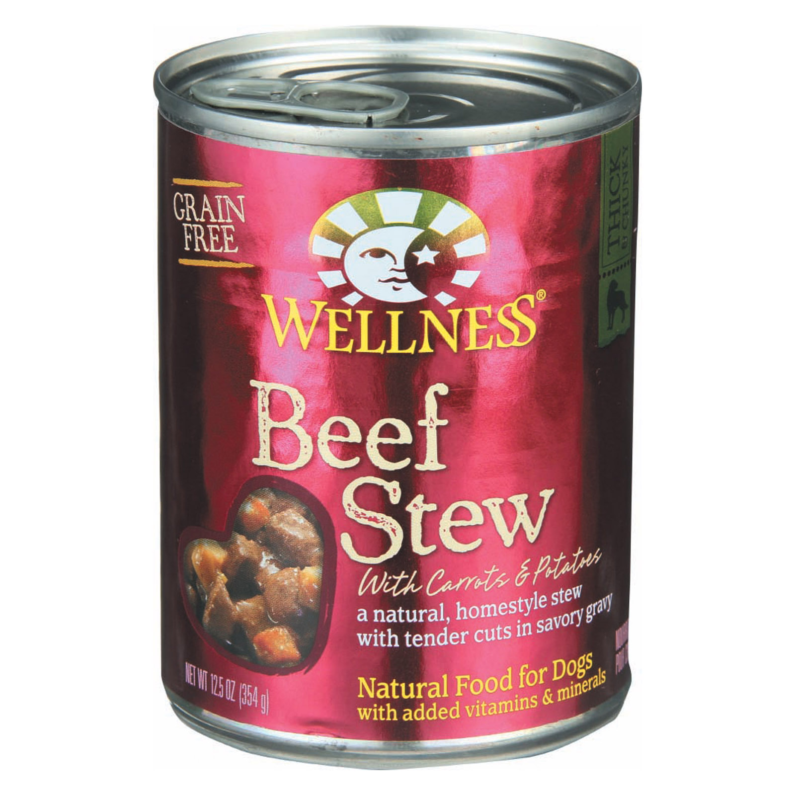 Wellness Thick & Chunky Natural Wet Dog Food, Beef Stew, 12.5oz Can