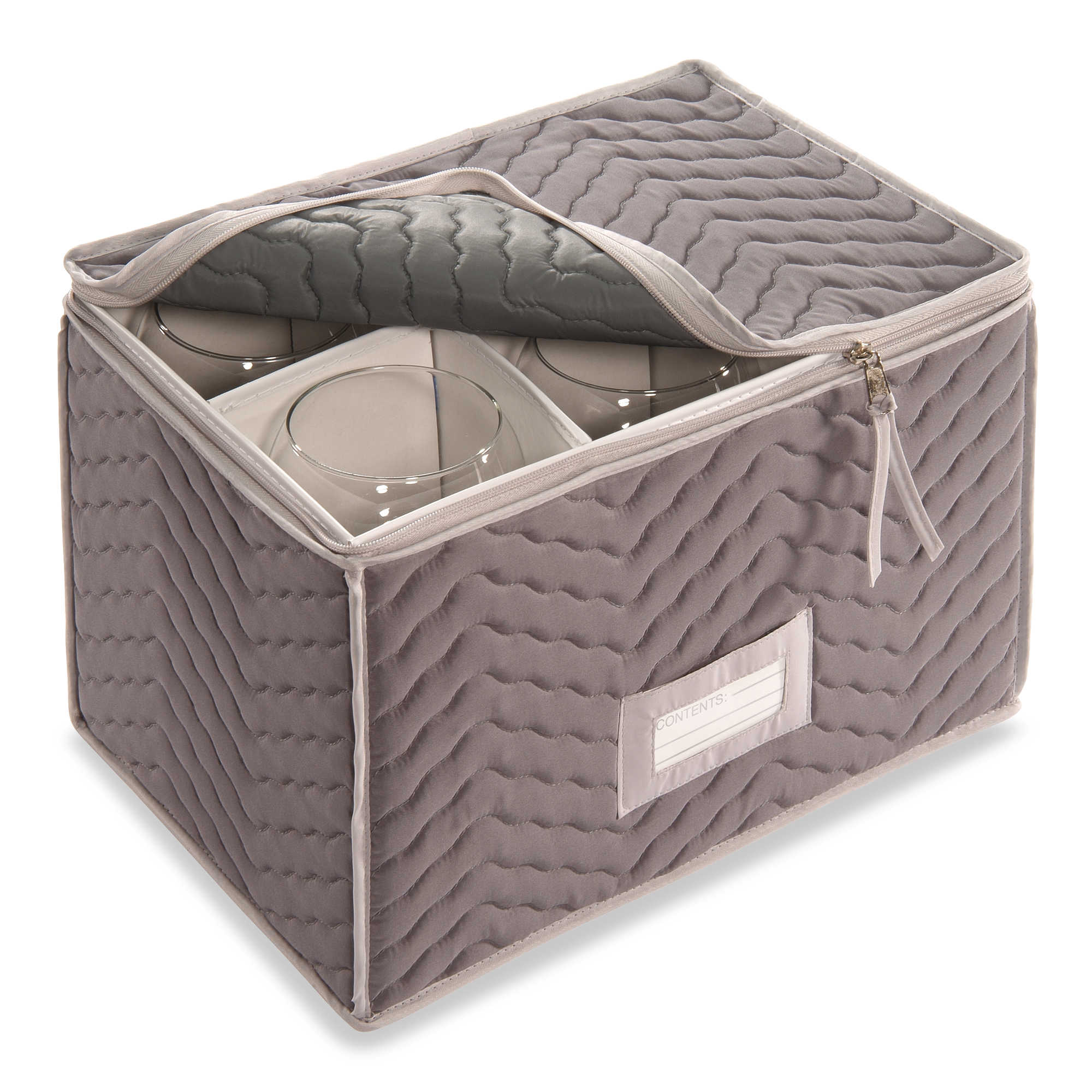 Stemware Storage Chest Deluxe Quilted Microfiber, Light Gray 15.5" x
