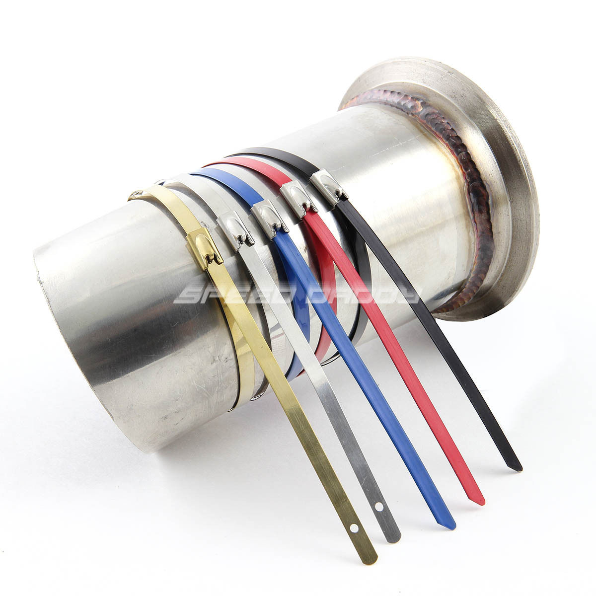 5FT//60/"L 2/"W HEADER EXHAUST TURBO RED HEAT WRAP+STAINLESS SILVER ZIP TIE
