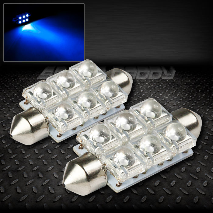 PAIR 41MM BLUE INTERIOR DOME 12V LIGHT BULB BULBS LAMP w/6 X 5MM SUPER