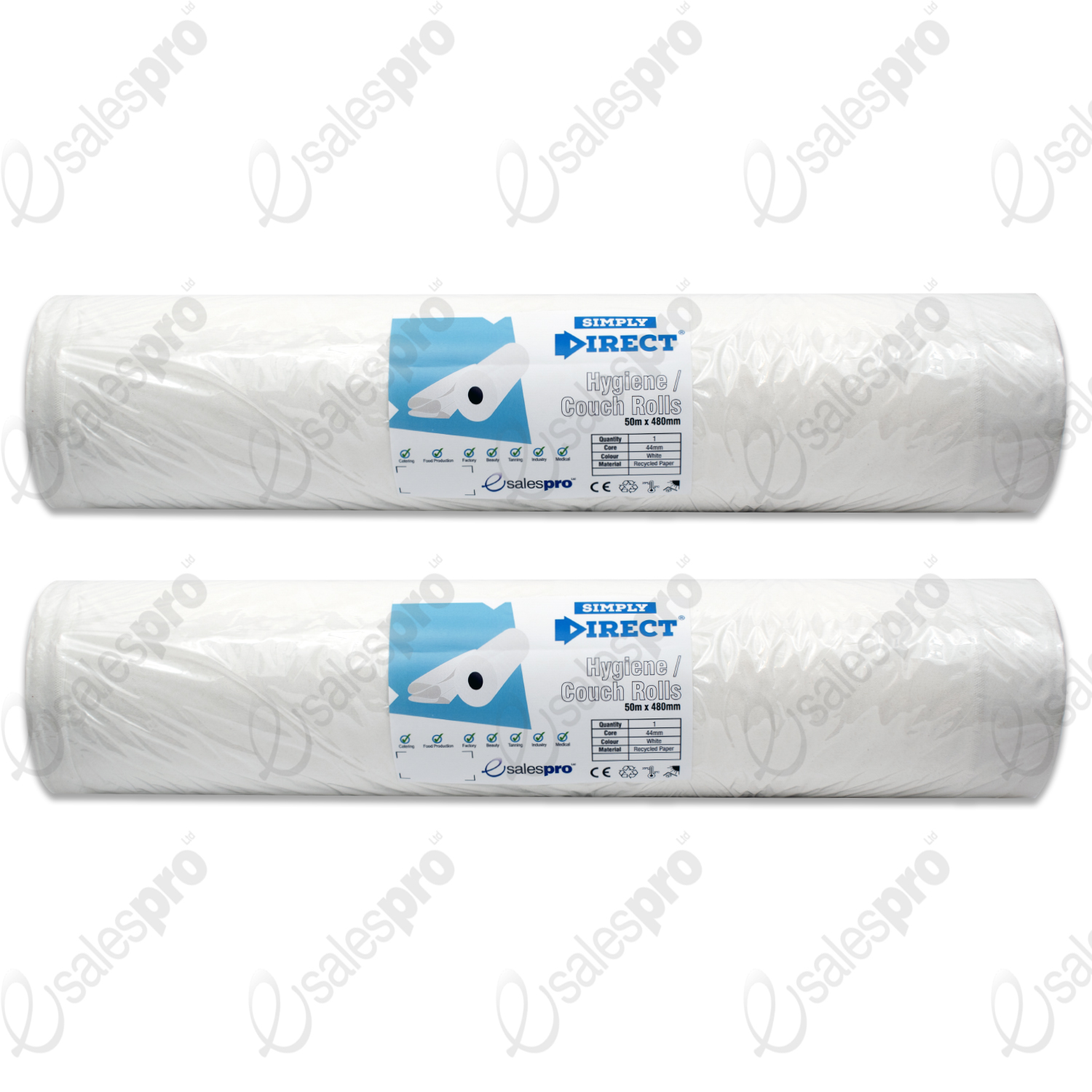White Couch Roll 50m Long 48cm Wide 2ply Perforated Bulk