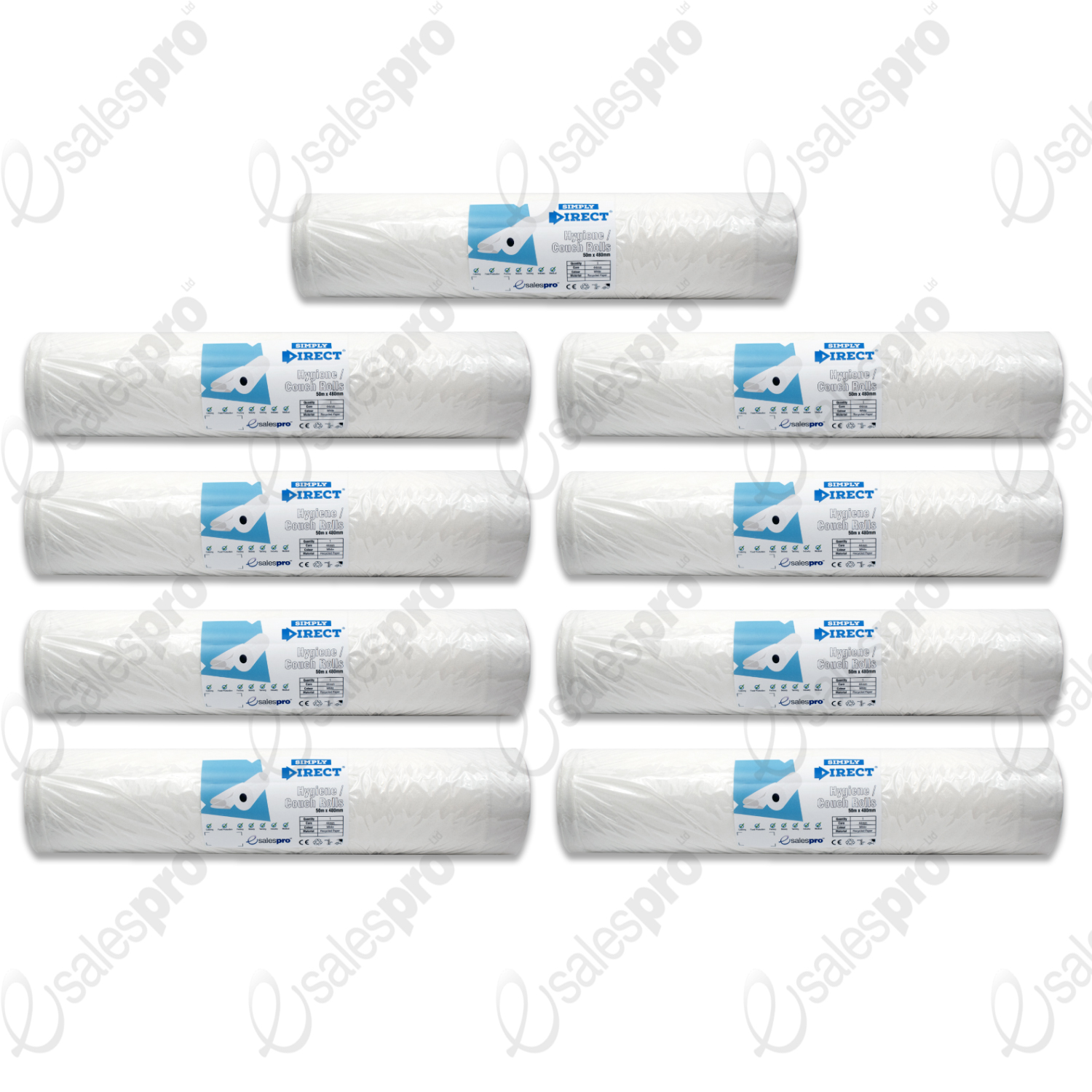 White Couch Roll 50m Long 48cm Wide 2ply Perforated Bulk