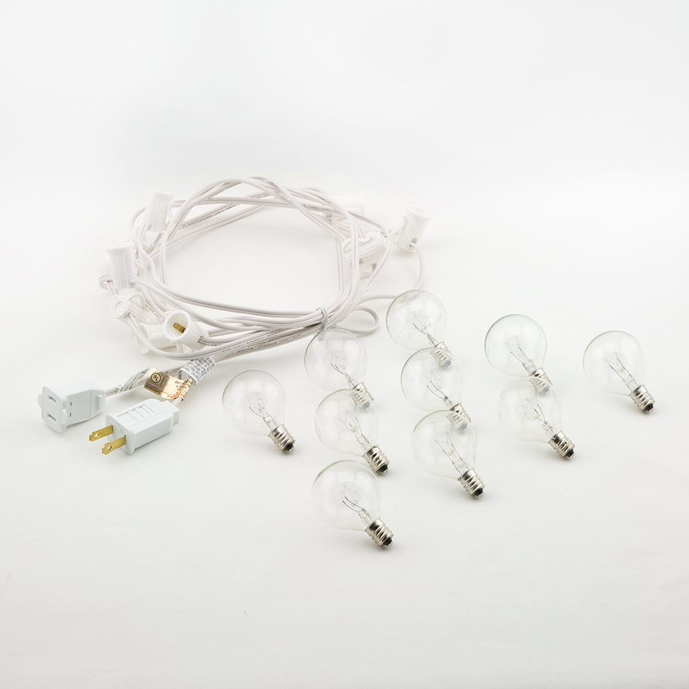10 Socket Outdoor Patio String Light Set, G40 Globe Bulbs, 40 FT White Cord eBay