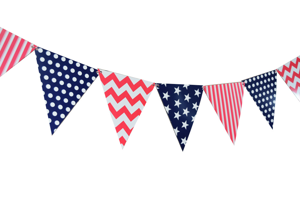 4th of July Red, White and Blue Triangle Flag Pennant Banner (11FT