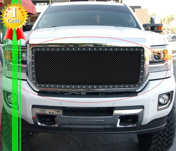 For 20152018 GMC Sierra 2500/ 3500 Steel Rivet Studs Black Mesh Grille