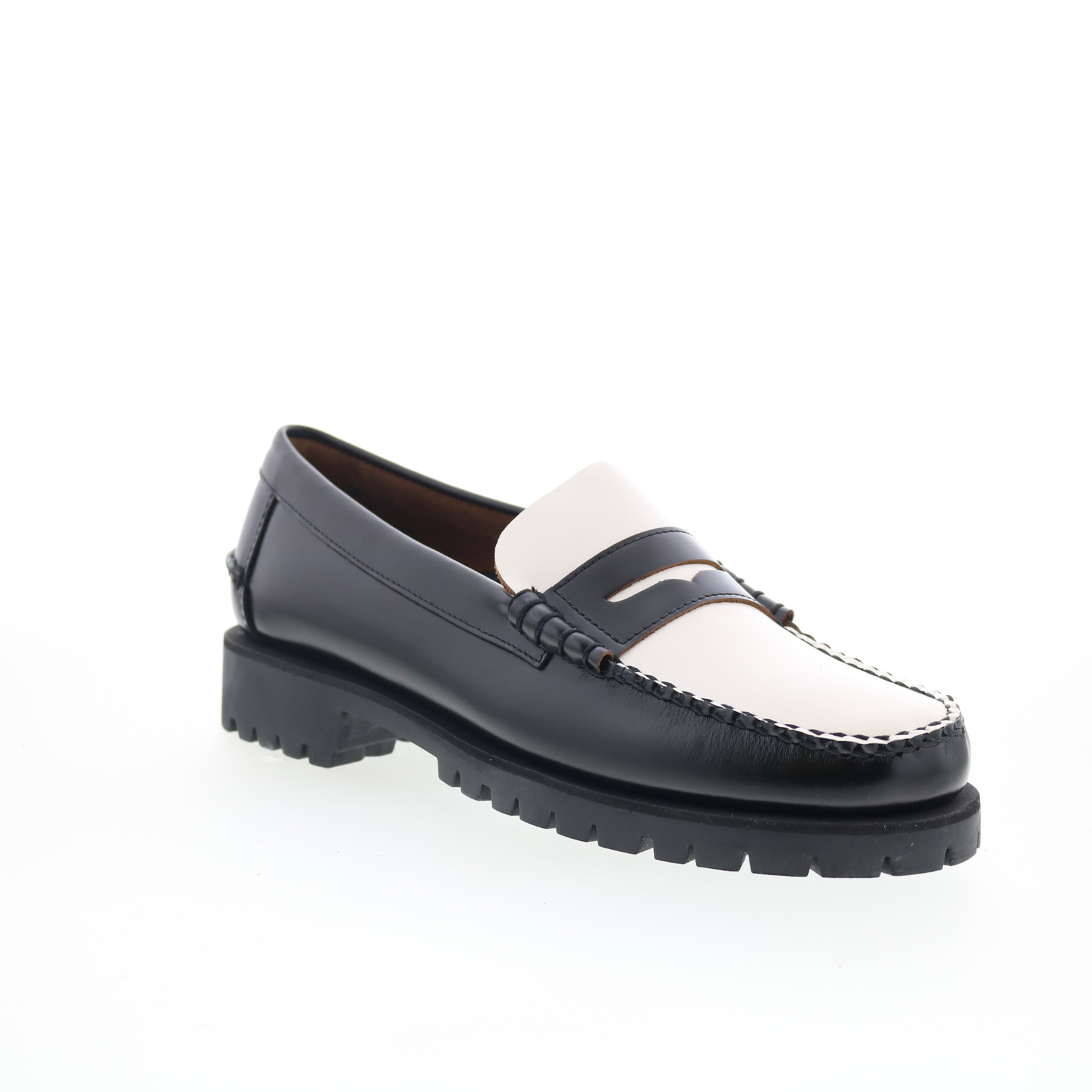 Sebago Black and White Leather Penny Loafers Sebago Dan Lug Studs 731278W-902 Womens Black Loafers & Slip  main image 3