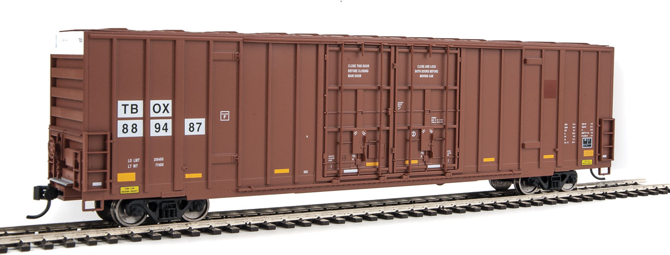 Walthers HO Scale 60 High Cube Plate F Boxcar TTX/TBOX/Brown/Patched 889487 Train Cars Freight