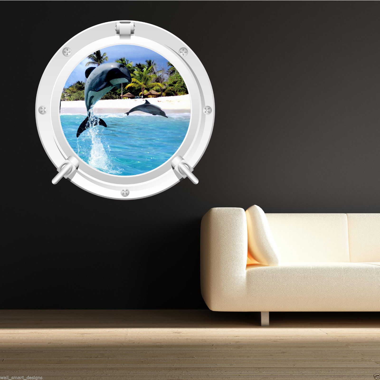 DOLPHIN SEA PORTHOLE Full Colour Wall Sticker Decal Transfer Mural Bathroom Suit DOLPHIN SEA PORTHOLE Full Colour Wall Sticker Decal Transfer Mural Bathroom Suit