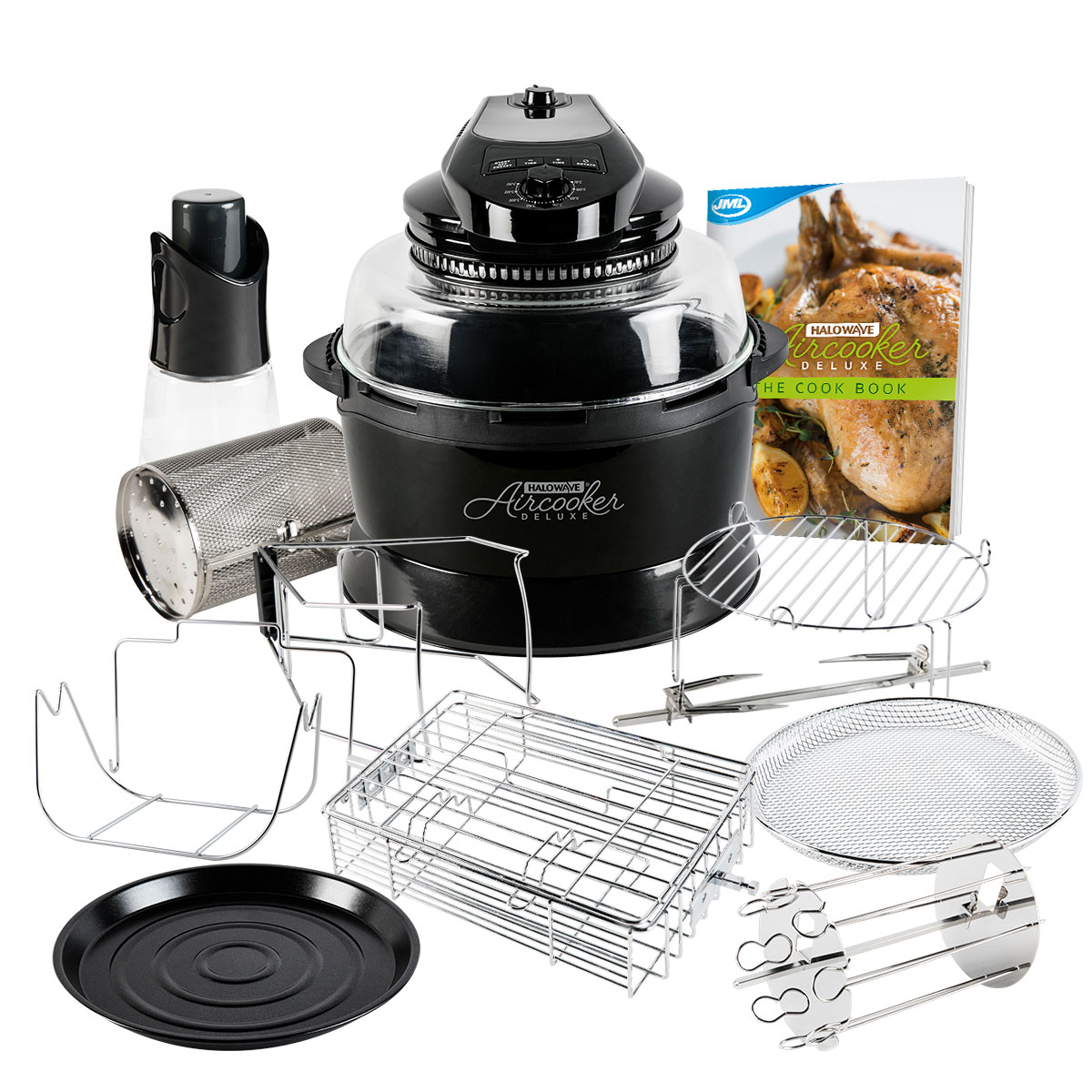 JML Black Halowave Oven Aircooker Deluxe Halogen Cooking Rotisserie