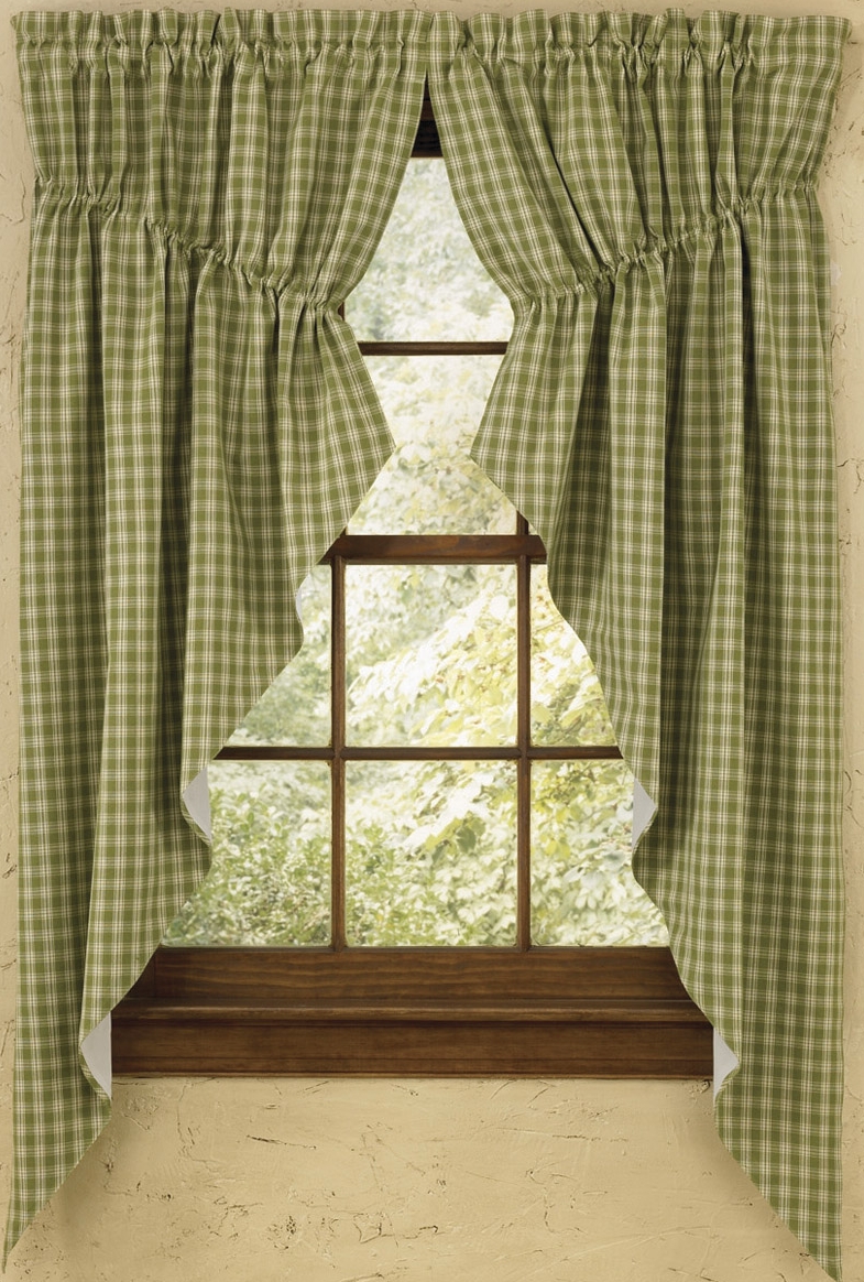 Plaid Gathered Swag Prairie Curtain Set 36" or 63" Long Wine Black Navy