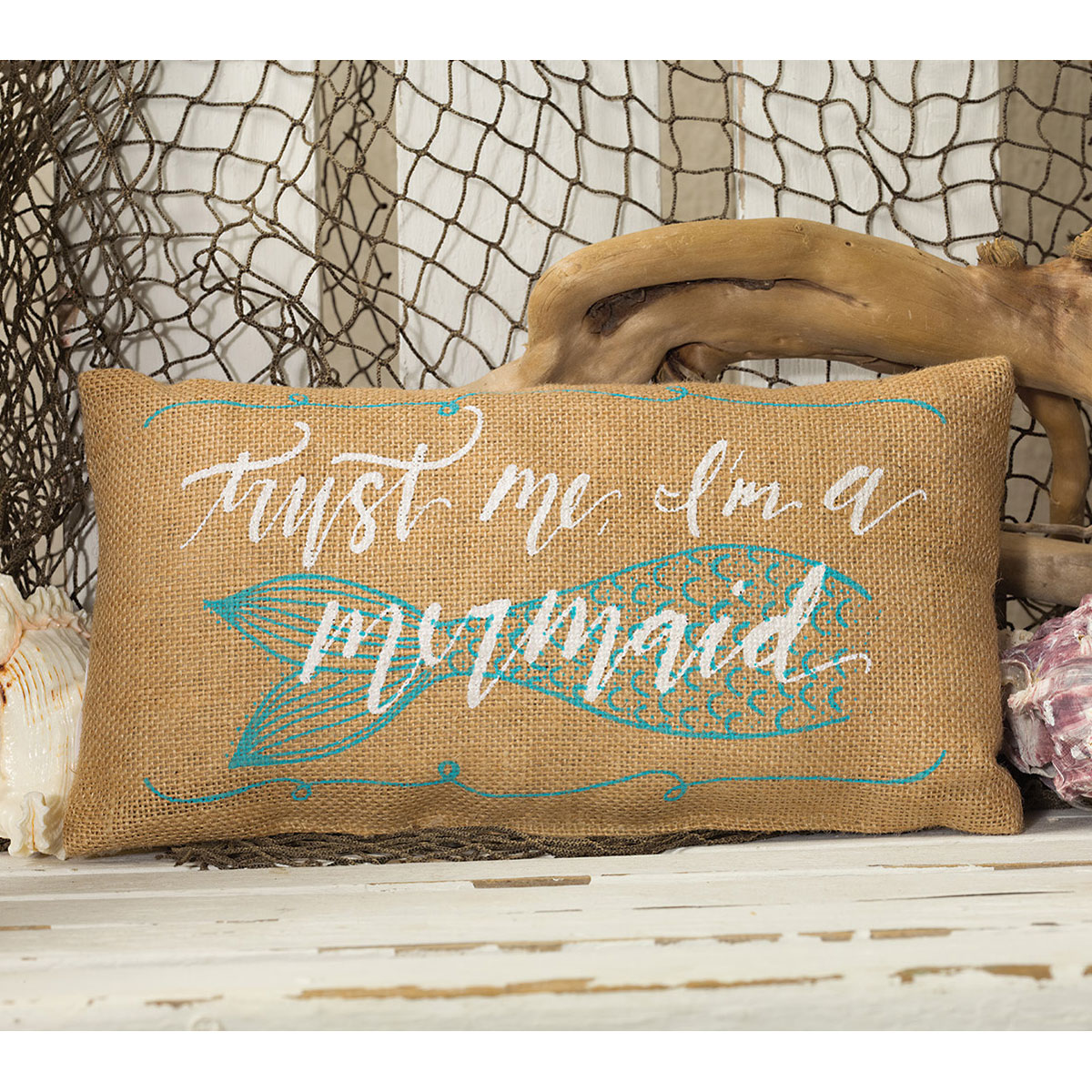 Small Burlap Nautical Mermaid Pillow 848269029154 Ebay