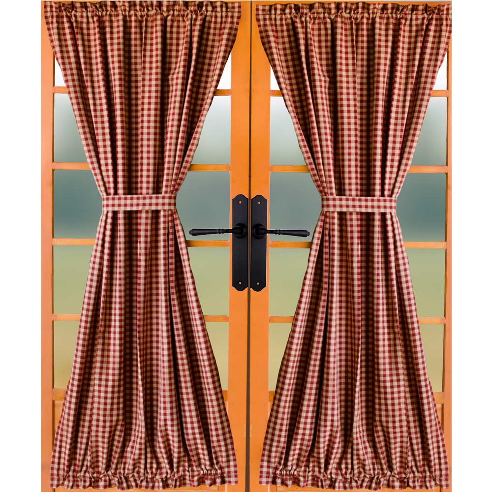 Heritage House Check Lined French Door Panel Curtains Pelmets
