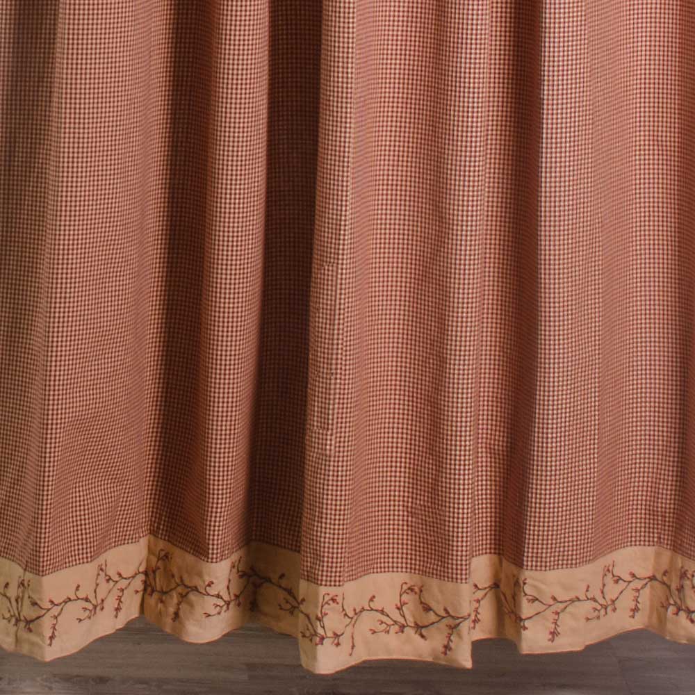 Country Berry Vine Gingham Check Shower Curtain Red or Black