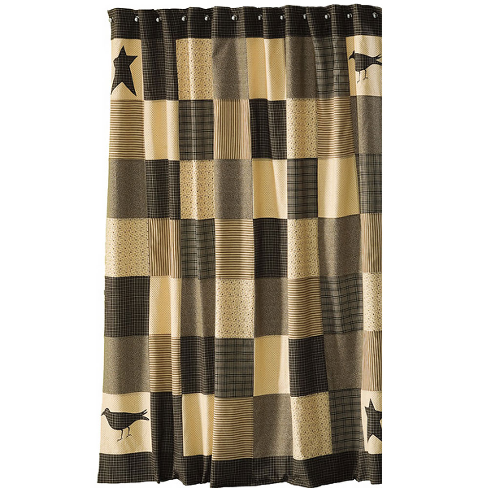 Country Primitive Kettle Grove Shower Curtain Black Khaki Gold