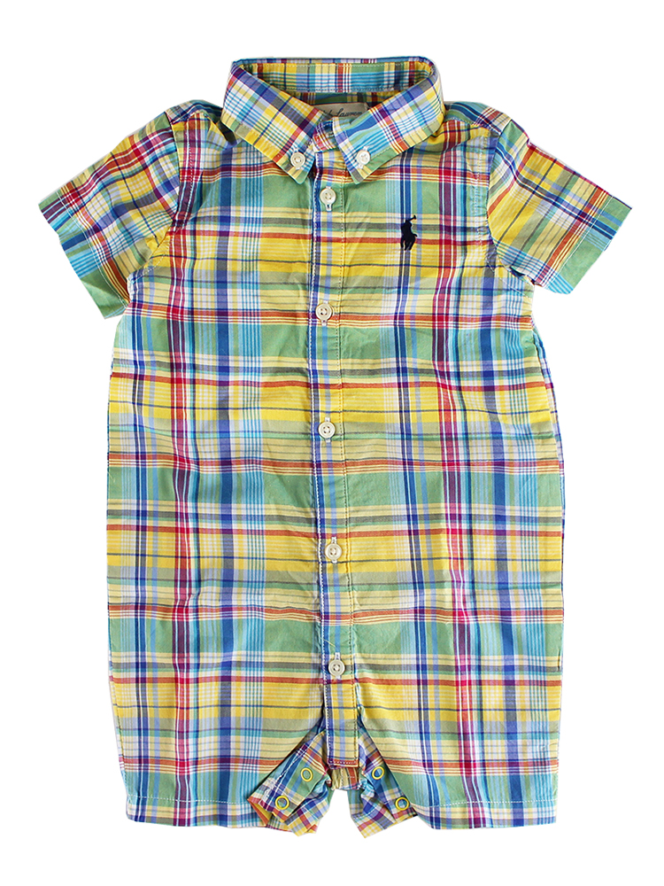 Ralph Lauren Baby Boys Short Sleeve Plaid Shortall