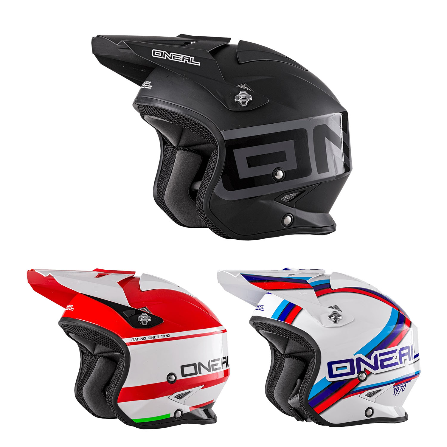 ONEAL Slat Trials Helmet Solid Black/Circuit White/Crimson Red