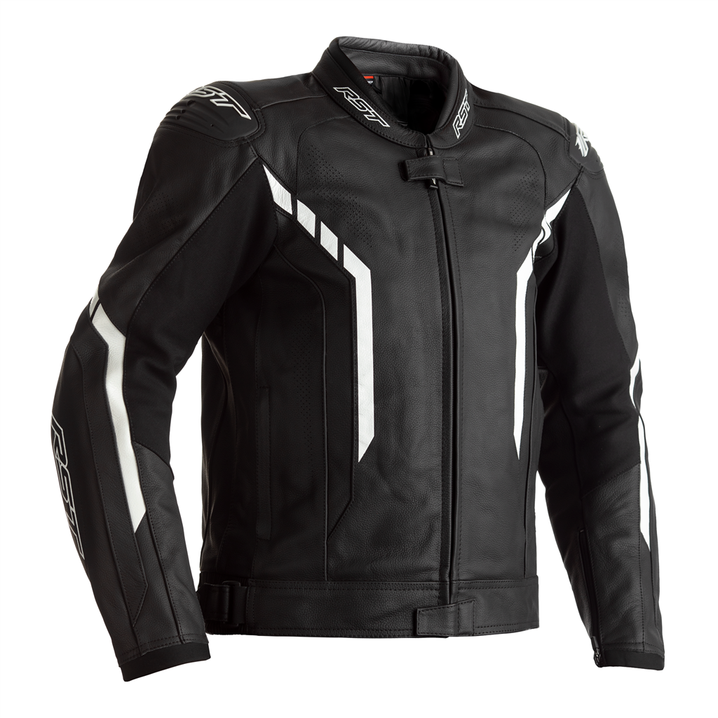 RST Axis Leather Motorcycle Jacket CE (Black/Black/White)