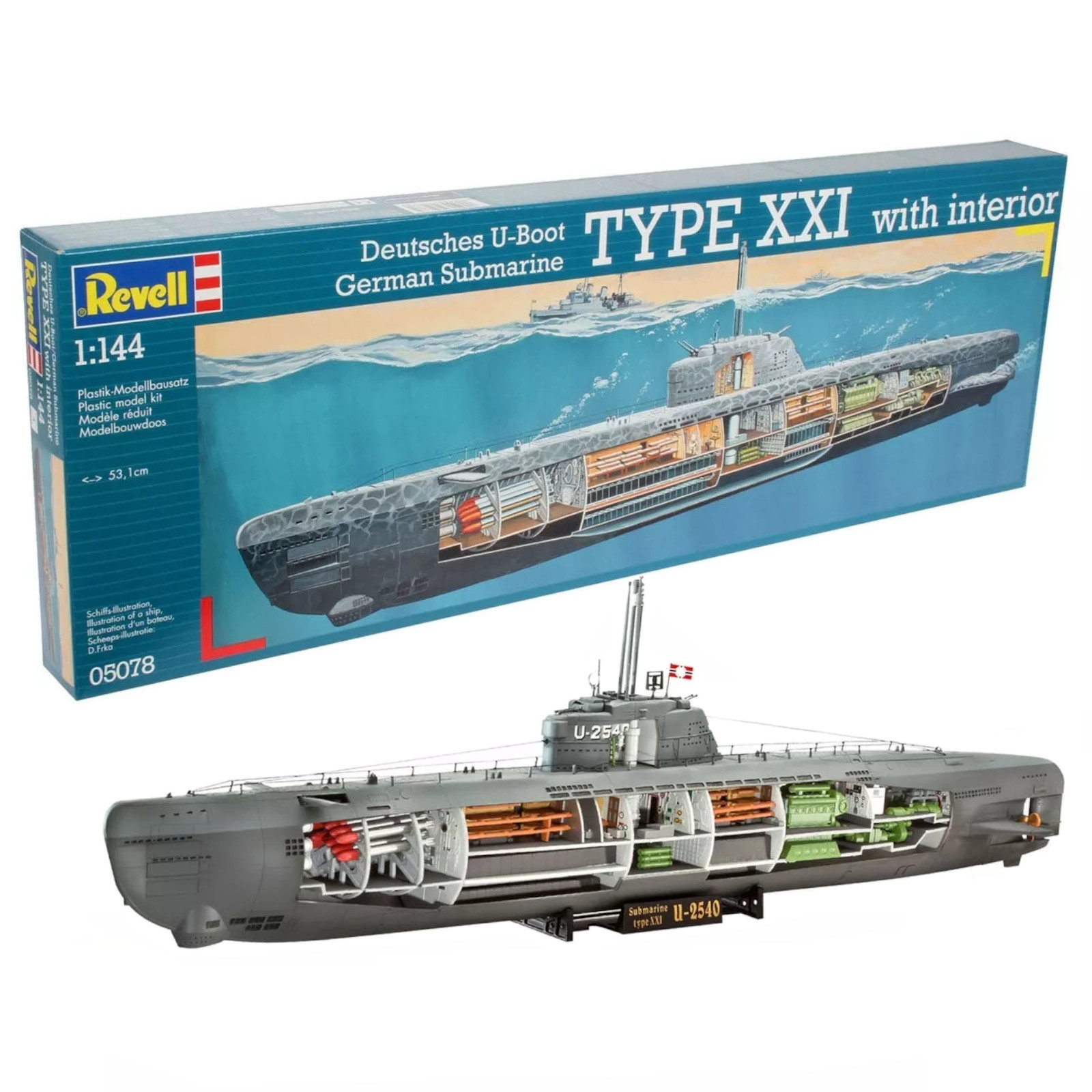 Revell 05078 WWII German U-Boat Submarine Type XXI with Interior 1:144 Model Kit