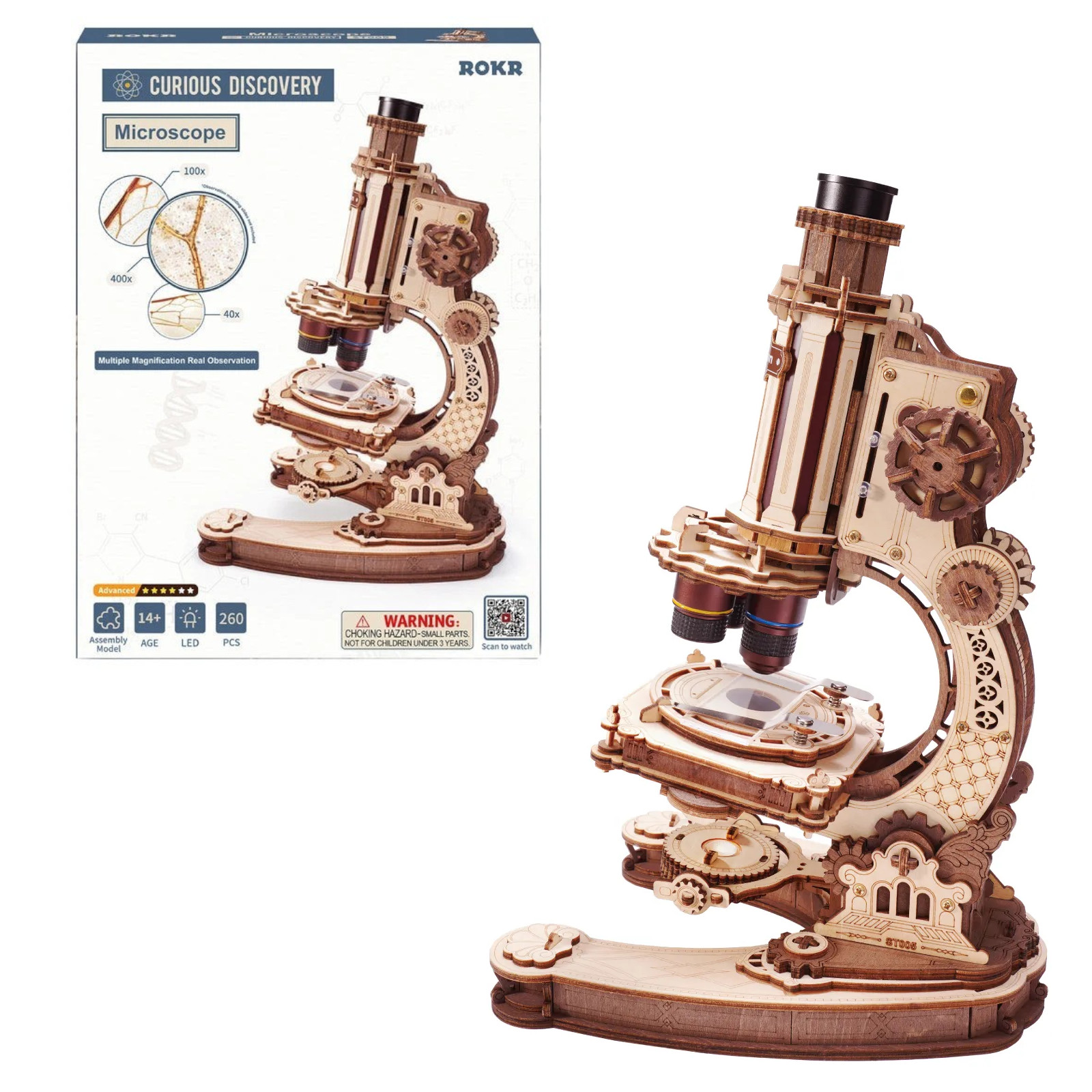 ROKR Microscope Mechanical Wooden 3D Puzzle Model Kit ST005