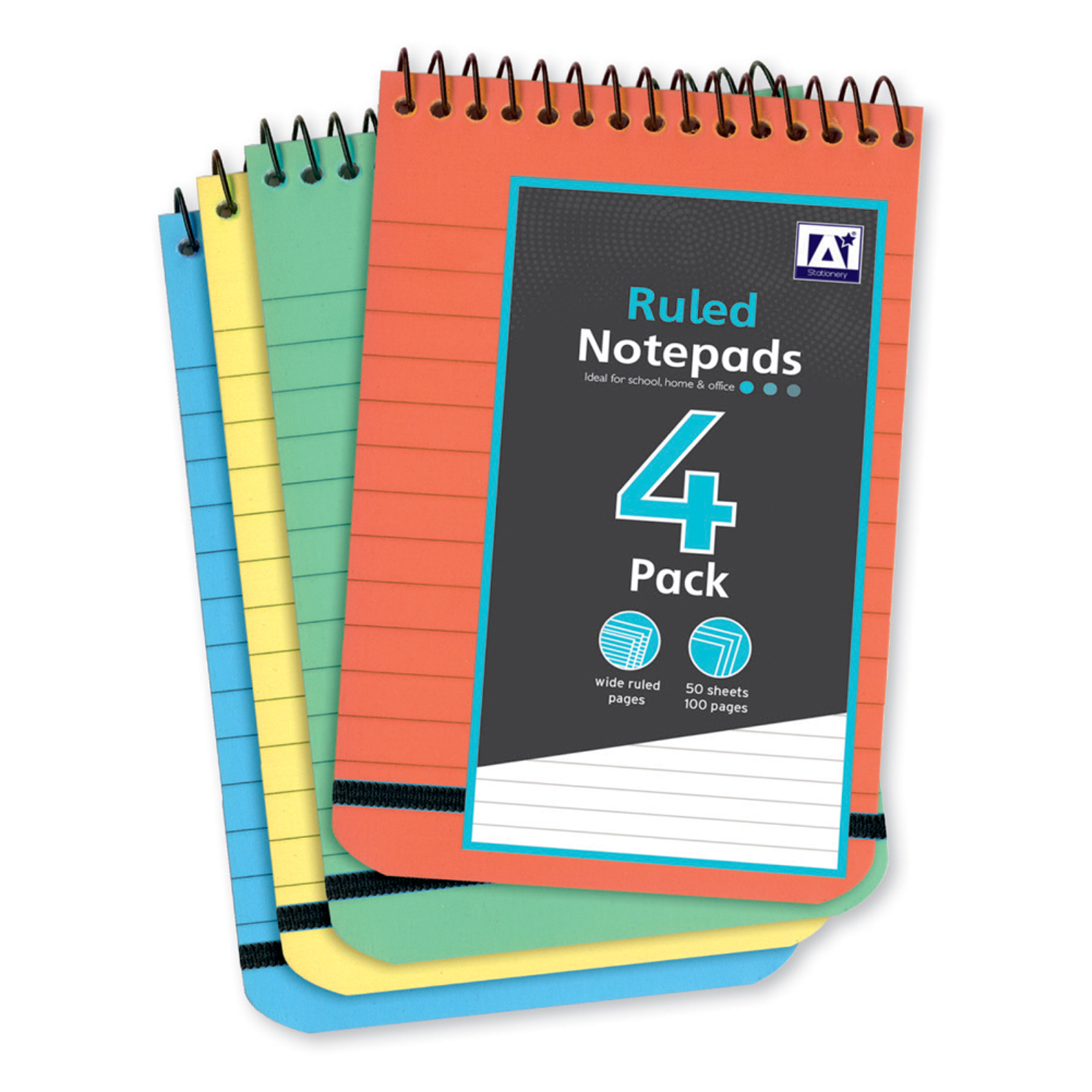 4 Pack A6 Pocket Size Bright Colour Wide Ruled Paper Writing Notepads
