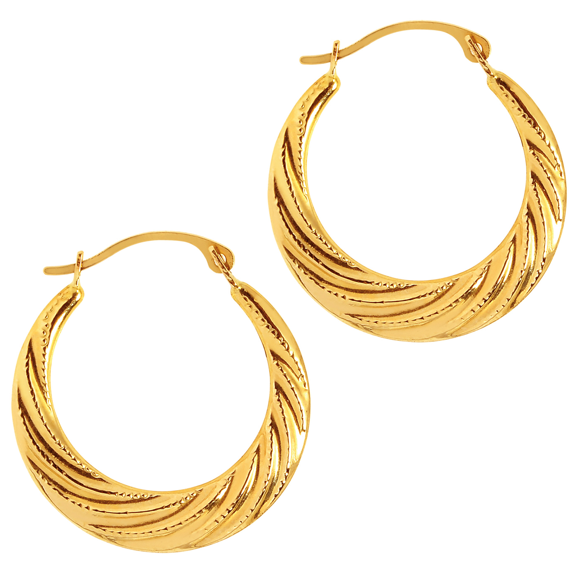 10K Yellow Gold Swirl Textured Graduated Round Hoop Earrings