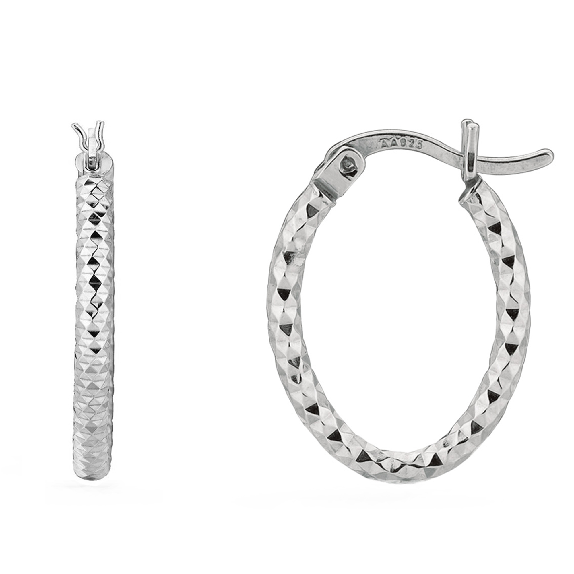Womens Solid Geniune 925 Sterling Silver Diamond-cut 2mm Hoop Earrings