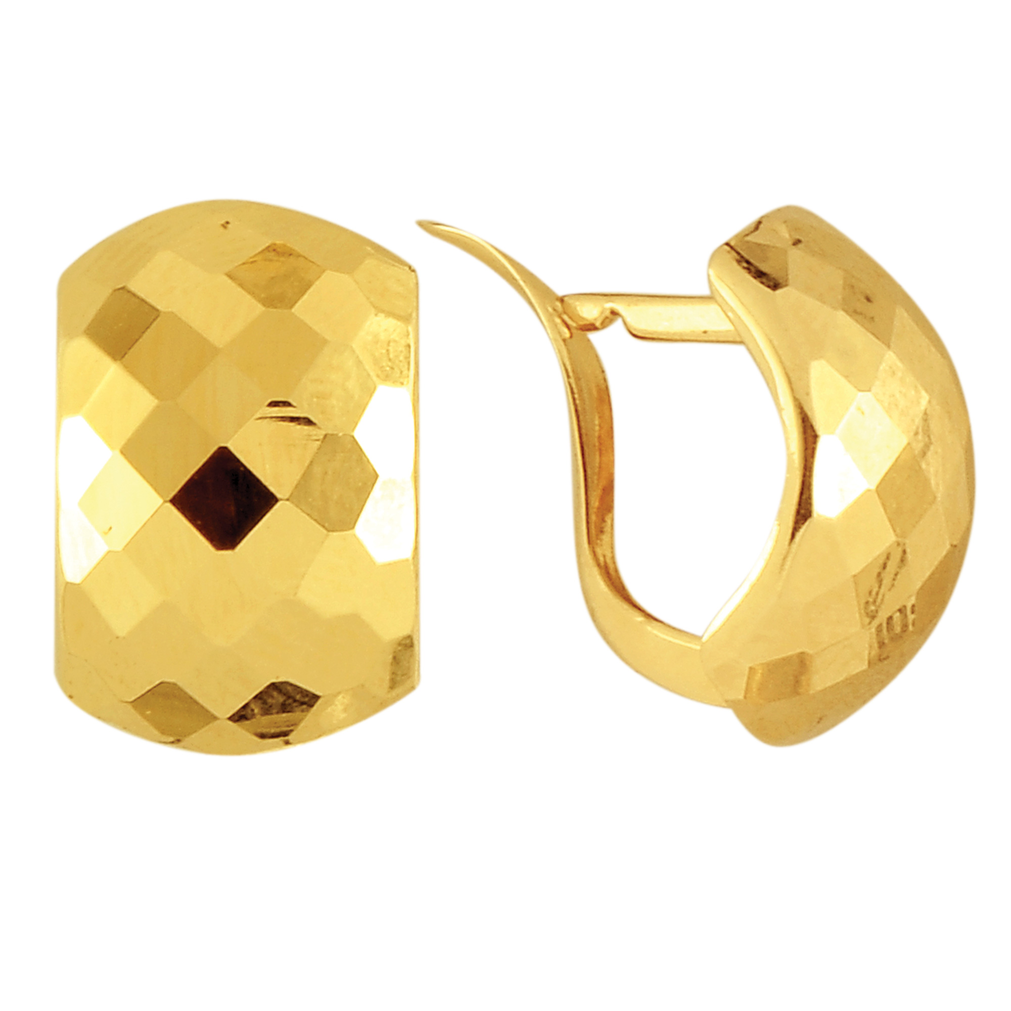 14K Yellow Gold Shiny Hammered Look Snuggable Earrings, 10 x 15mm eBay