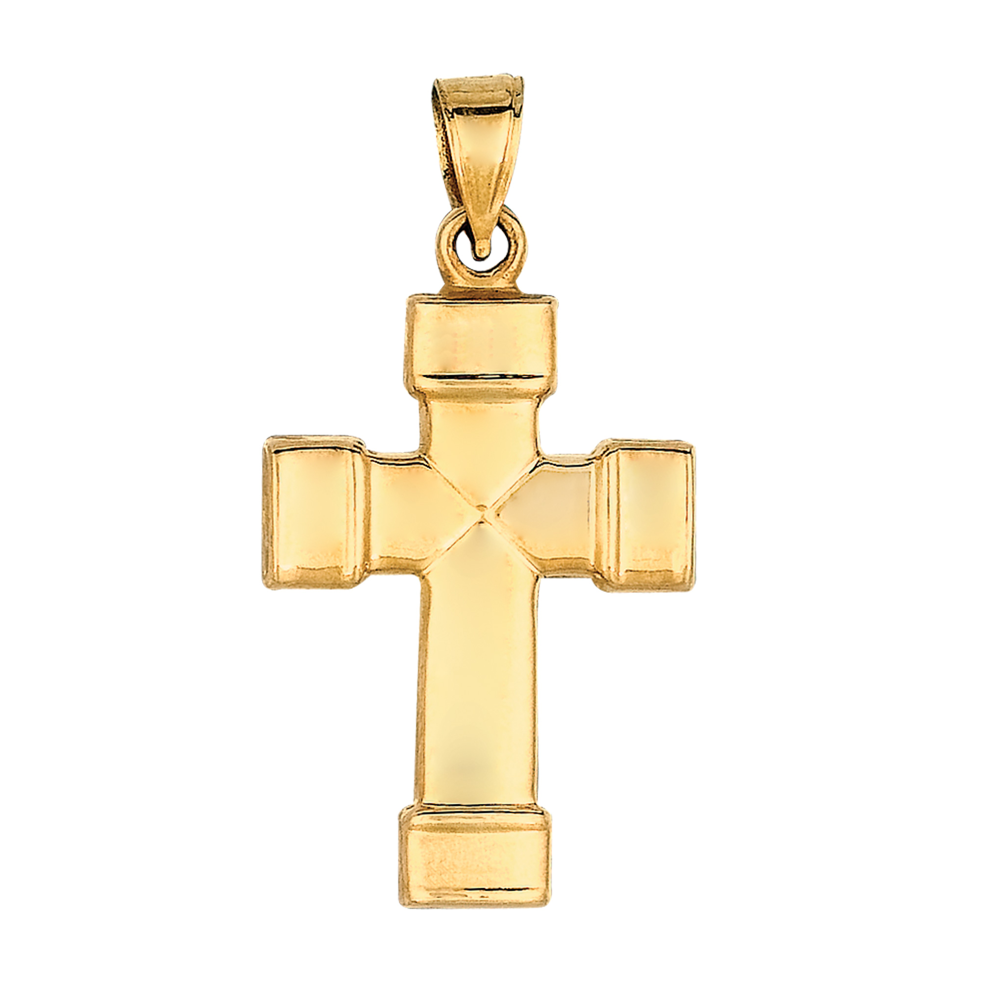 JewelryAffairs 14k Yellow Gold Shiny Finish Square Tube Cross Pendant