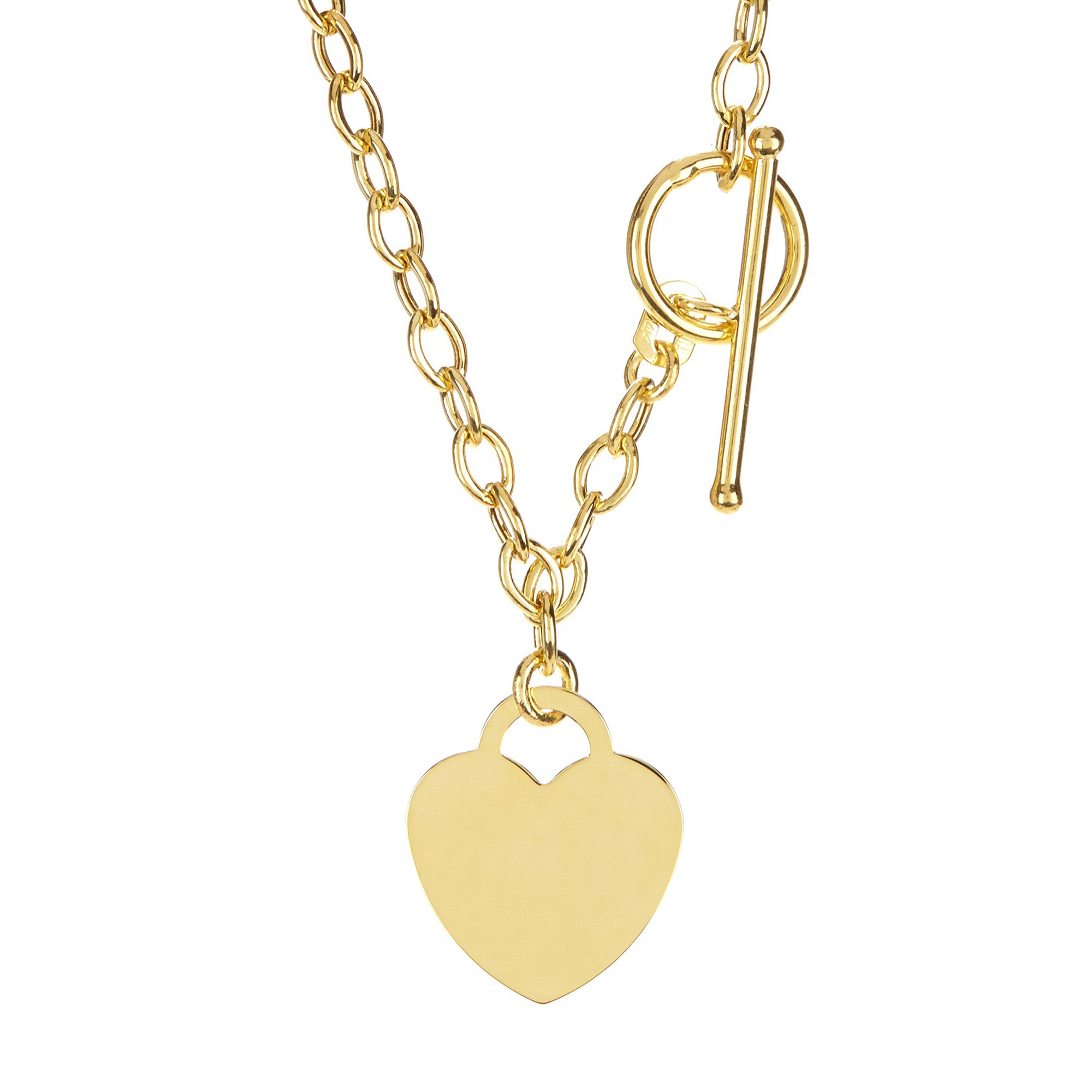 14k Yellow Gold Chain Oval Link Heart Necklaces, 17" eBay