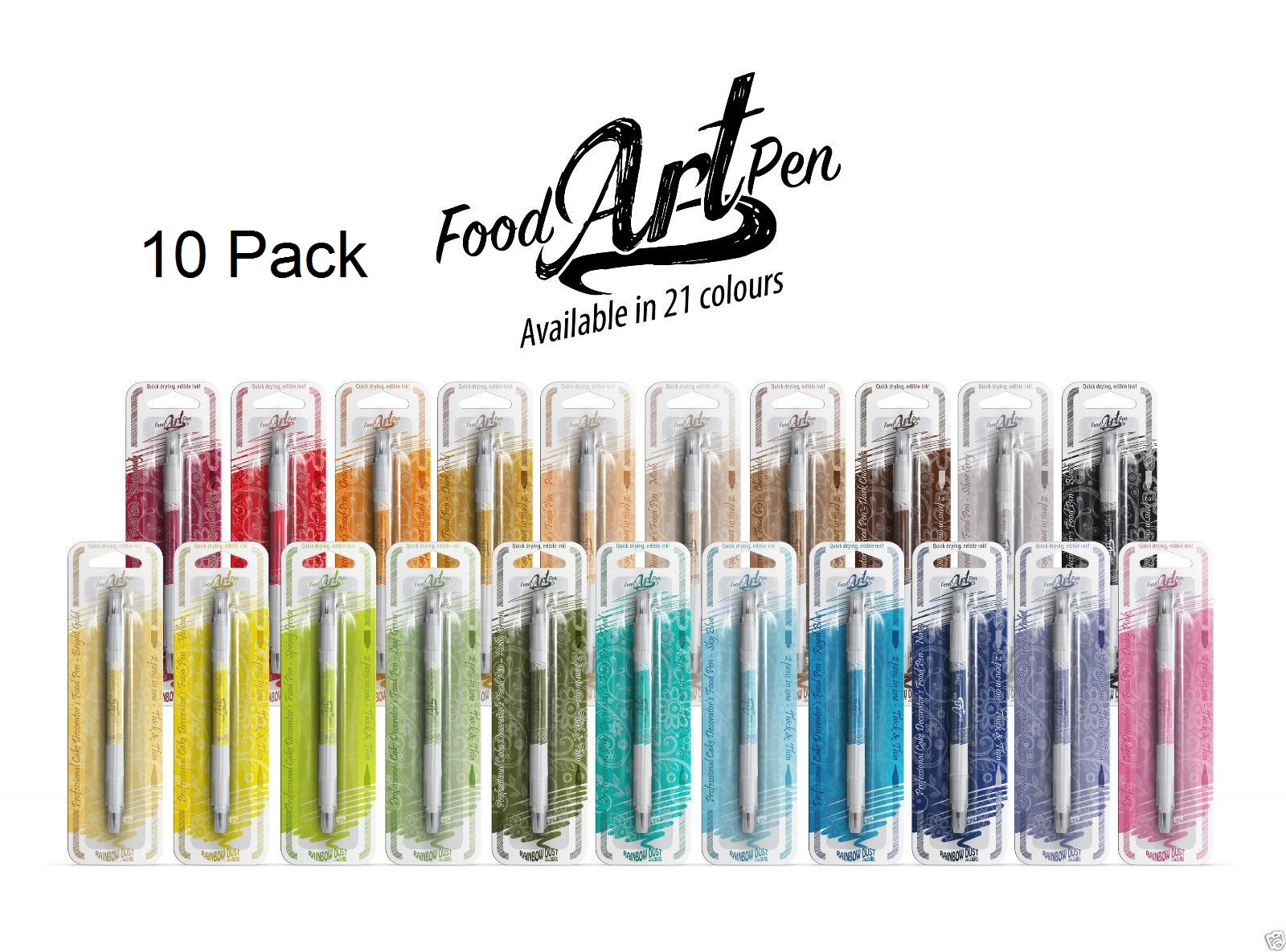 10x Rainbow Dust Edible Double Sided Two Nibs Food Pen for ...