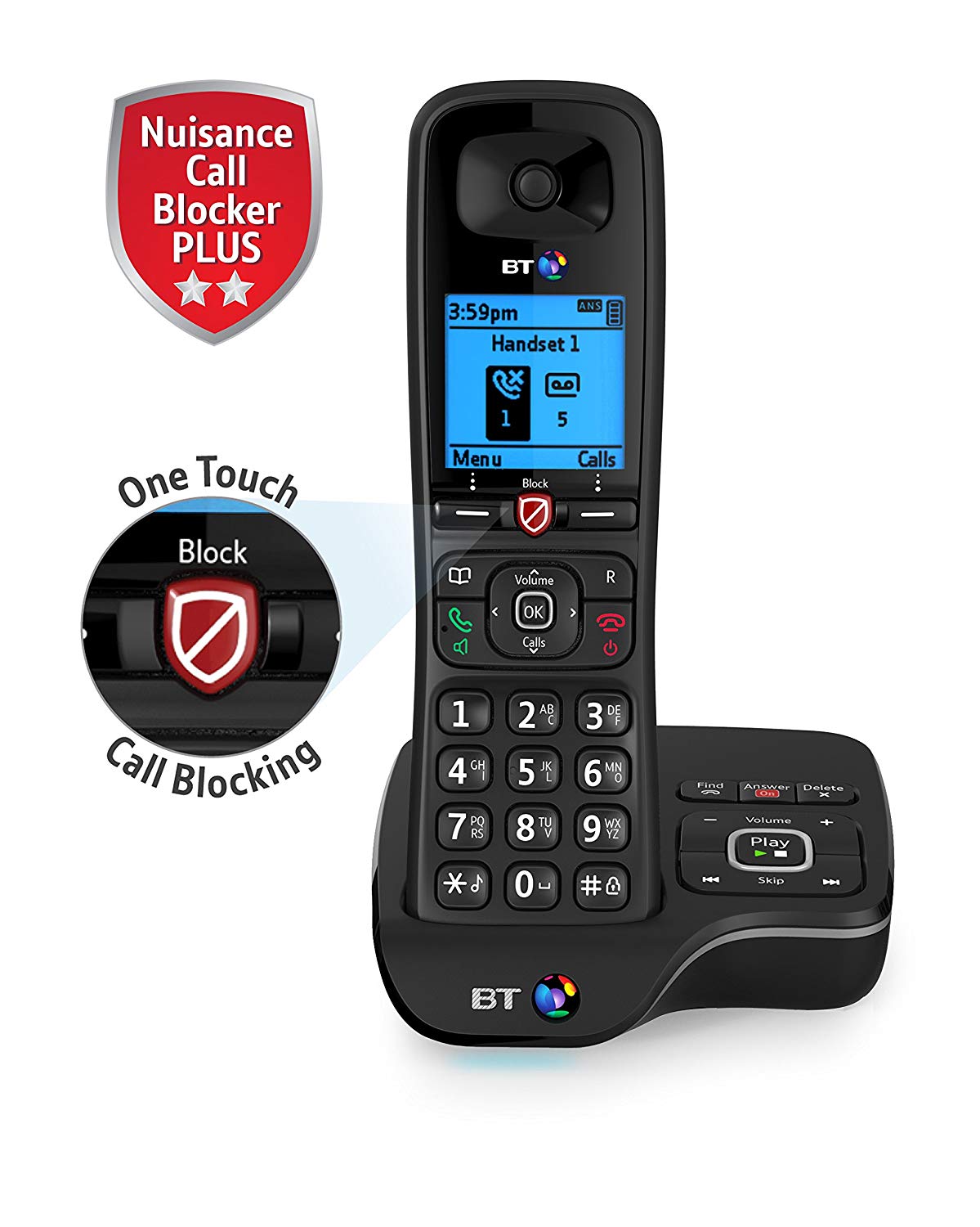 BT 6600 Black Cordless Home Phone with Answer Machine and Call Blocker