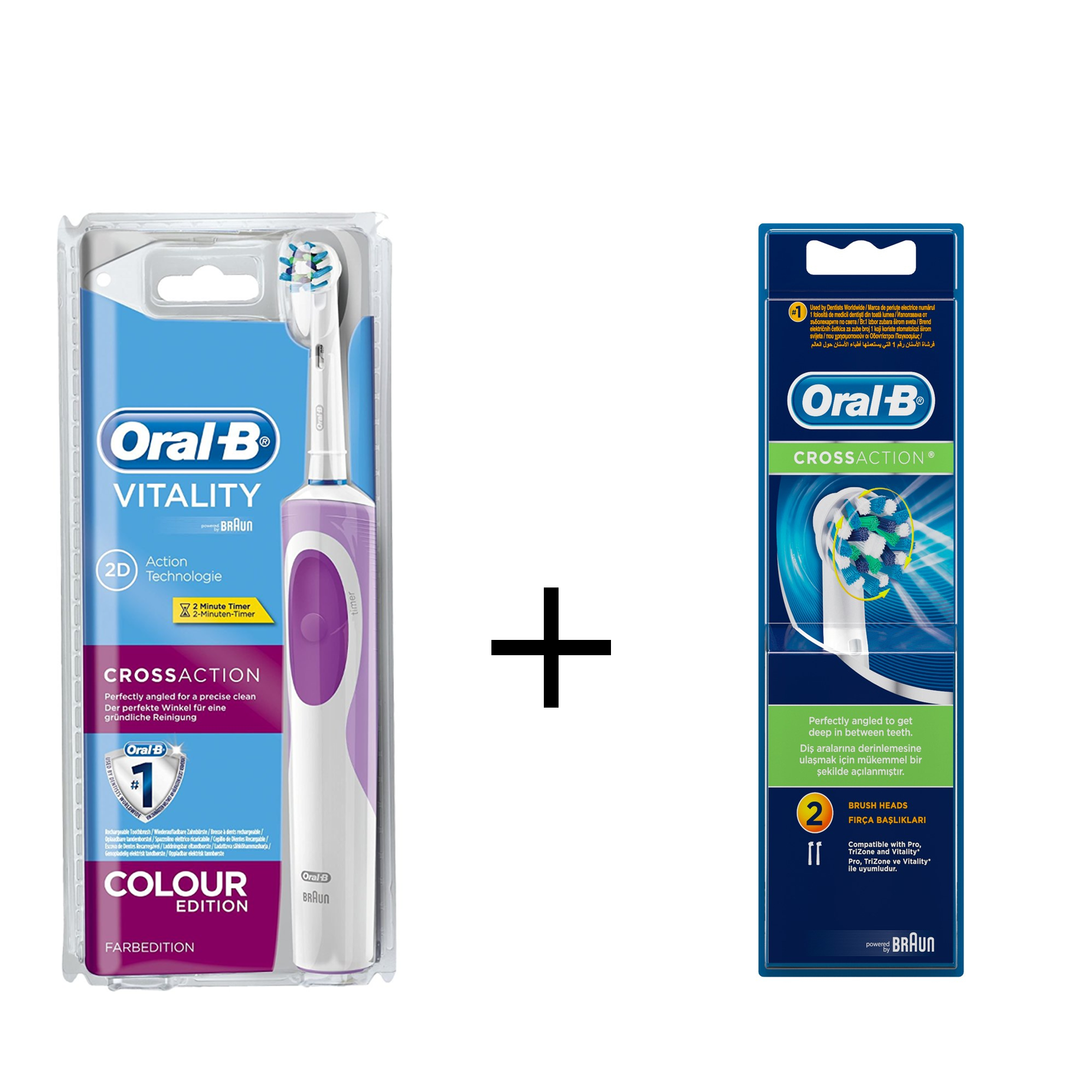 Braun OralB CrossAction Rechargeable Purple Toothbrush With