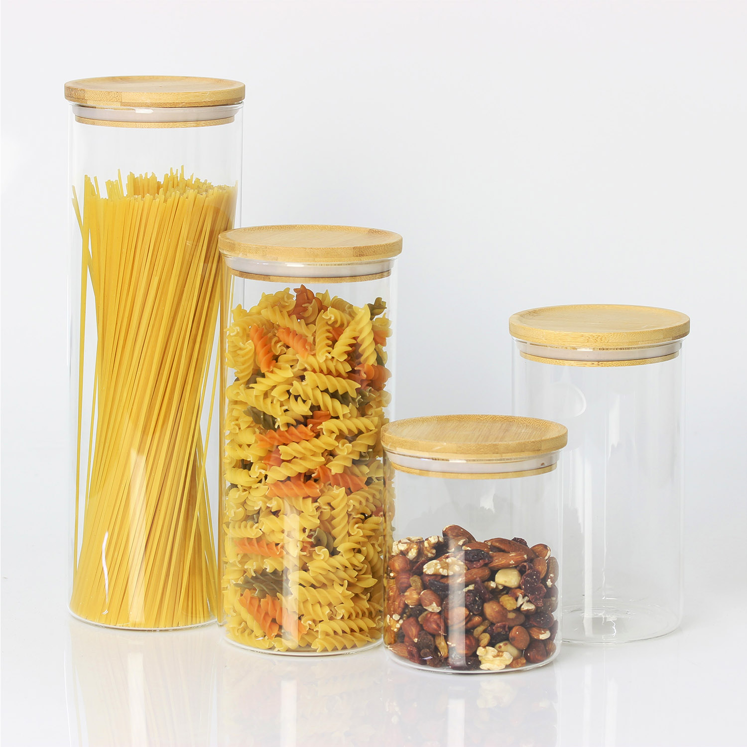 Tall Borosilicate Glass Airtight Wooden Lid Storage Jar Pasta Rice Food Canister