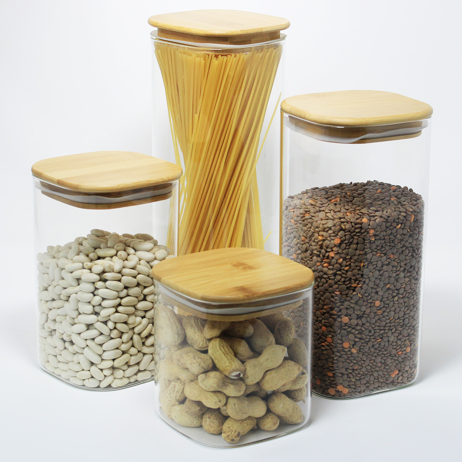 Tall Borosilicate Glass Airtight Wooden Lid Storage Jar Pasta Rice Food Canister
