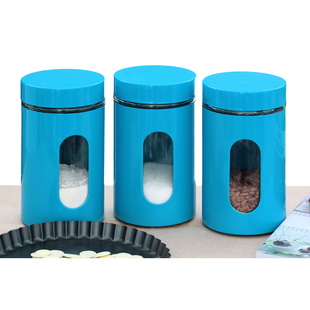 Set of 3 Tea Coffee Sugar Storage Canisters Jars Kitchen Container Tin Jar Pots
