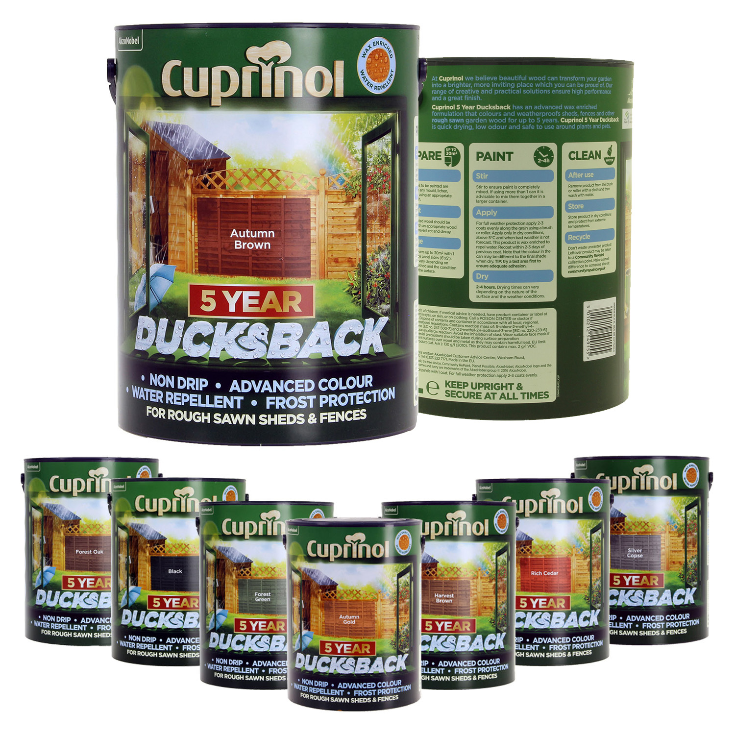 Cuprinol Ducksback Garden Shed & Fence Paint Quick Dry Paints Wood Stain 5 Litre